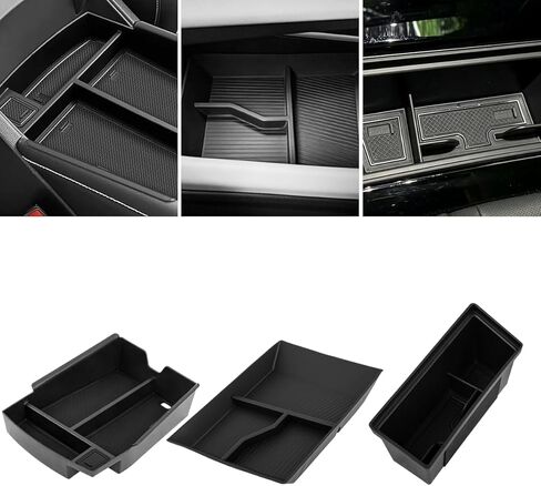 3PCS Center Console Organizers Tray Compatible with VW Volkswagen Atlas 2024 2025/ Cross Sport 2024 2025, Armrest Storage Box + Middle Console Organizer + Lower Center Console Tray Black in Kuwait
