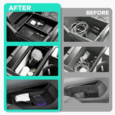 3PCS Center Console Organizers Tray Compatible with VW Volkswagen Atlas 2024 2025/ Cross Sport 2024 2025, Armrest Storage Box + Middle Console Organizer + Lower Center Console Tray Black in Kuwait