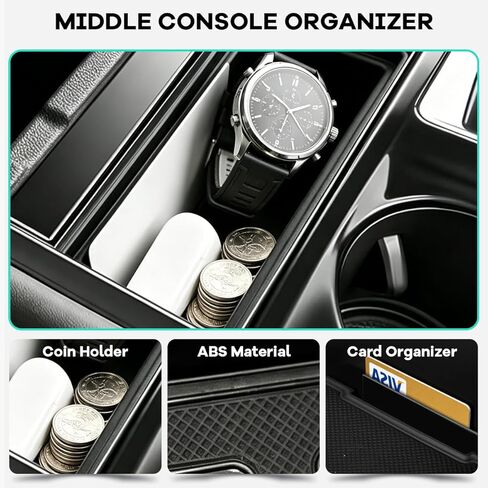 3PCS Center Console Organizers Tray Compatible with VW Volkswagen Atlas 2024 2025/ Cross Sport 2024 2025, Armrest Storage Box + Middle Console Organizer + Lower Center Console Tray Black in Kuwait