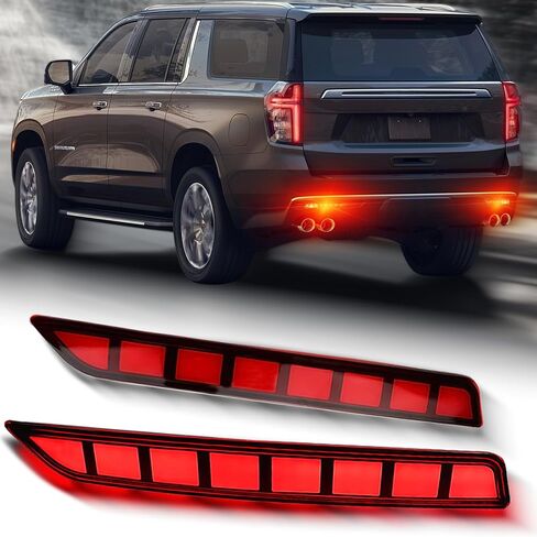المصد الخلفي عاكس مصباح الضباب ضوء DRL متتابعة بدوره إشارة مصباح ميزة عدة لشفروليه تشيفي سوبربان تاهو جي إم سي يوكون دينال 21-24، LED مصباح خلفي عاكس الذيل، 2PCS (مدخن) in Kuwait