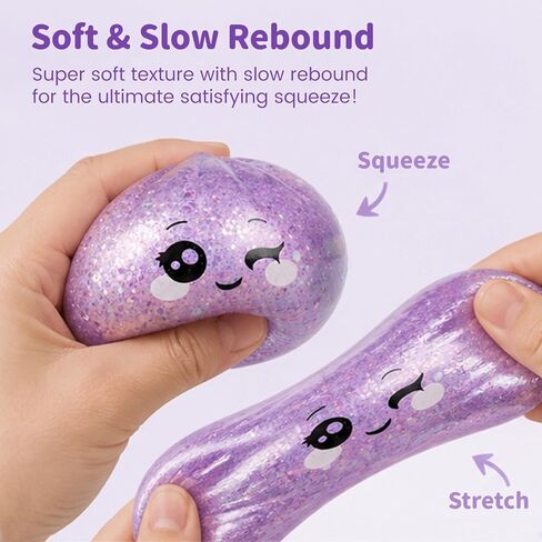Glitter Dumpling Squishy, with Dumling Mystery Box, Stress Relief Fidget Squeeze Toy for Holiday & Birthday Gifts (Glitter Purple) in Saudi Arabia