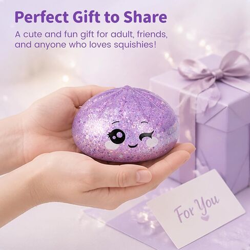 Glitter Dumpling Squishy, with Dumling Mystery Box, Stress Relief Fidget Squeeze Toy for Holiday & Birthday Gifts (Glitter Purple) in Saudi Arabia