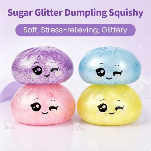 Glitter Dumpling Squishy, with Dumling Mystery Box, Stress Relief Fidget Squeeze Toy for Holiday & Birthday Gifts (Glitter Purple) in Saudi Arabia