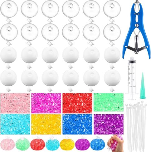 Simgoing 24 Set DIY Stress Ball Making Kit, 24 Blank Stress Pressure Ball Skin, 6 Fillers, Vacuum Evacuating Device & Expander Tool Make Your Own Fidget Pressure Balls for Adults in Kuwait
