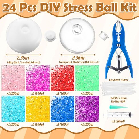 Simgoing 24 Set DIY Stress Ball Making Kit, 24 Blank Stress Pressure Ball Skin, 6 Fillers, Vacuum Evacuating Device & Expander Tool Make Your Own Fidget Pressure Balls for Adults in Kuwait
