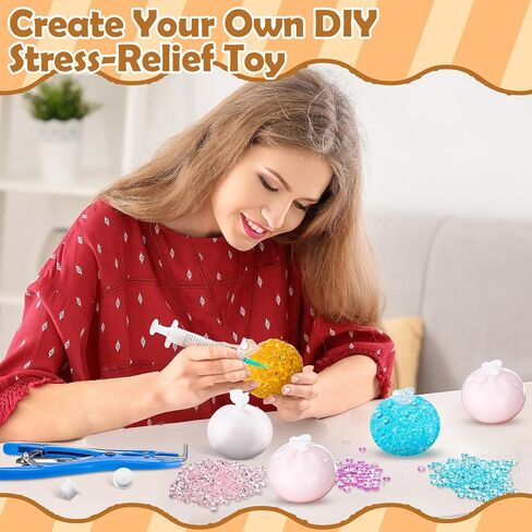 Simgoing 24 Set DIY Stress Ball Making Kit, 24 Blank Stress Pressure Ball Skin, 6 Fillers, Vacuum Evacuating Device & Expander Tool Make Your Own Fidget Pressure Balls for Adults in Kuwait