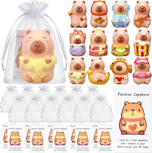 RoundFunny 30 Set Capybara Party Favors with Positive Cards & Bags, Mini Animal Squeeze Stress Balls Bulk Capybara Anxiety Relief Fidget for Kids Birthday Employee Appreciation Gifts (Character Mix) in Kuwait