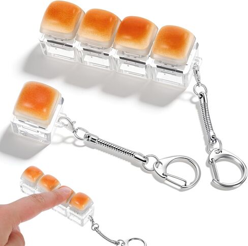 2 Pack Keyboard Fidget Toy Bread Shape Fidget Clicker Keychain Cute Quiet Keyboard Toys 4-in-1 Button Novelty Finger Clicker Toys for Adults Work Travel Office Home Women Men Gifts Backpack Accessory in Saudi Arabia