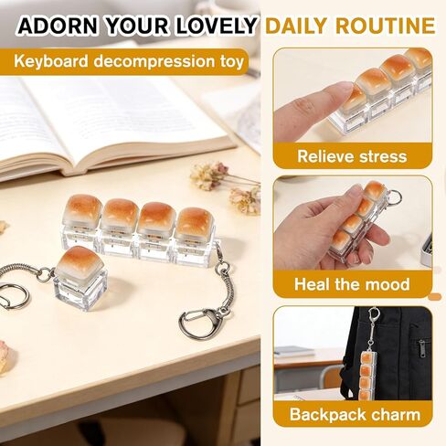 2 Pack Keyboard Fidget Toy Bread Shape Fidget Clicker Keychain Cute Quiet Keyboard Toys 4-in-1 Button Novelty Finger Clicker Toys for Adults Work Travel Office Home Women Men Gifts Backpack Accessory in Saudi Arabia