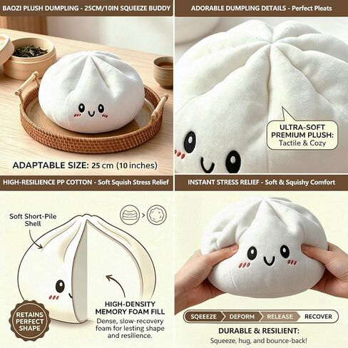 Glitter Dumpling Soft Toy, Surprise Box Slow Rebound Stress Relief Toy, Squeeze Sensory Fidget Toy, Stretchy Decompression Desk Toy with Food Steamer for Kids and Adults (10in Plush Pillow) in Saudi Arabia