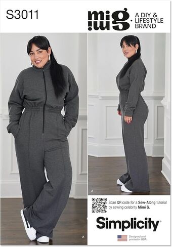 Simplicity SS3011AA Misses' High Collar Jumpsuit Sewing Pattern Packet by Mimi G Style, Design Code S3011, Sizes 10-12-14-16-18, Multicolor in Kuwait