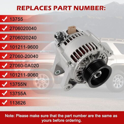 Kessocco 90A 12V CW 6-Groove Pulley 13755 Alternator for 1999 Toyota Solara 3.0L, 1997-1999 Toyota Camry 3.0L, Automotive Alternators Replace Part 2706020040 2706020240 in Kuwait
