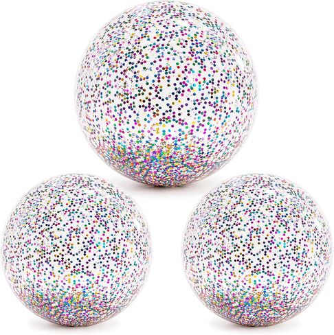 Inflatable Beach Balls, 3Pcs Glitter Beach Balls, Swimming Pool Beach Ball with Colorful Confetti, Sparkling Ball Pelota de Playa for Kids Toddlers Adults Summer Pool Party Favors in Saudi Arabia