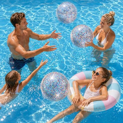 Inflatable Beach Balls, 3Pcs Glitter Beach Balls, Swimming Pool Beach Ball with Colorful Confetti, Sparkling Ball Pelota de Playa for Kids Toddlers Adults Summer Pool Party Favors in Saudi Arabia