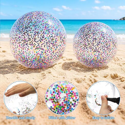 Inflatable Beach Balls, 3Pcs Glitter Beach Balls, Swimming Pool Beach Ball with Colorful Confetti, Sparkling Ball Pelota de Playa for Kids Toddlers Adults Summer Pool Party Favors in Saudi Arabia