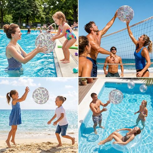 Inflatable Beach Balls, 3Pcs Glitter Beach Balls, Swimming Pool Beach Ball with Colorful Confetti, Sparkling Ball Pelota de Playa for Kids Toddlers Adults Summer Pool Party Favors in Saudi Arabia