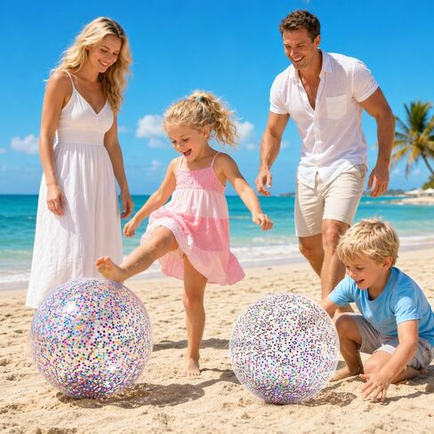 Inflatable Beach Balls, 3Pcs Glitter Beach Balls, Swimming Pool Beach Ball with Colorful Confetti, Sparkling Ball Pelota de Playa for Kids Toddlers Adults Summer Pool Party Favors in Saudi Arabia