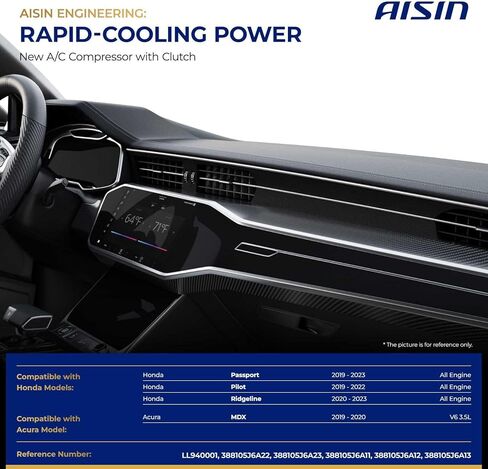 AISIN AFTERMARKET ACCH-00890 Air Conditioner AC Compressor - Compatible with Honda Pilot 2019-2022, Passport 2019-2023, Ridgeline 2020-2023, Acura MDX 2019-2020 - with 6-Pulley Groove, with Clutch in Kuwait