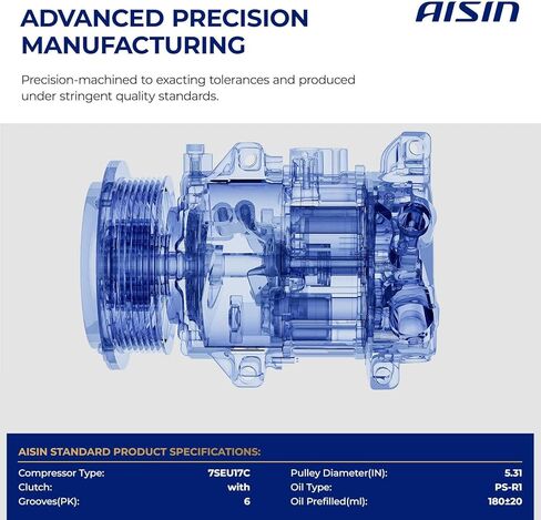 AISIN AFTERMARKET ACCH-00890 Air Conditioner AC Compressor - Compatible with Honda Pilot 2019-2022, Passport 2019-2023, Ridgeline 2020-2023, Acura MDX 2019-2020 - with 6-Pulley Groove, with Clutch in Kuwait