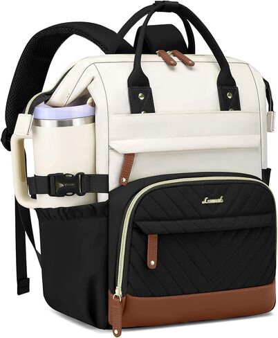 Laptop Backpack for Women School Bookbag: 15.6 Inch College Backpack with Tumbler Holder Pocket Casual Daypack for Teen Girls Student Travel Computer Backpack for Nurse Teacher Work Beige Black Brown in Saudi Arabia
