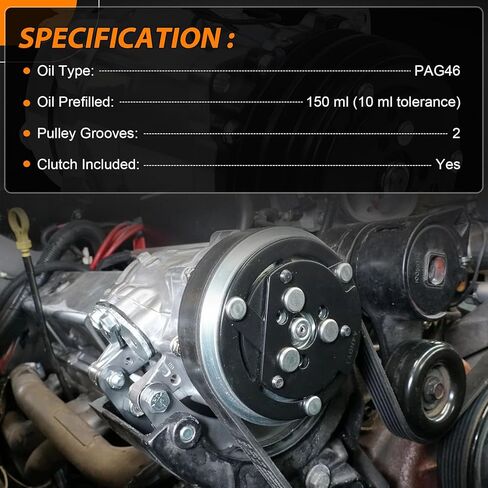 Universal A/C Compressor with Clutch Fit for Sanden 508 2PK Style, 2 Groove V-Belt, Chrome Plated Aluminum Housing in Kuwait