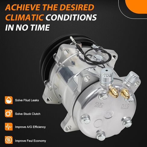 Universal A/C Compressor with Clutch Fit for Sanden 508 2PK Style, 2 Groove V-Belt, Chrome Plated Aluminum Housing in Kuwait