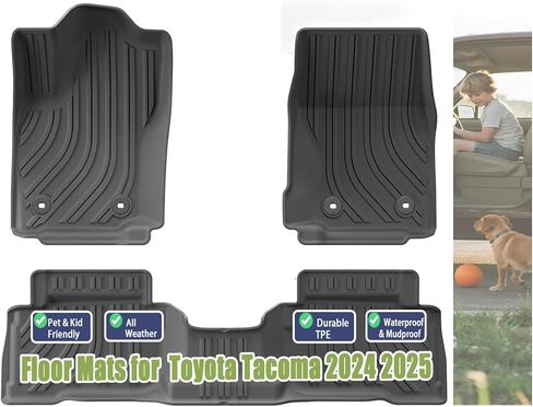 Floor Mats for Toyota Tacoma 2024 2025 Double Cab Custom Fit TPE All Weather Floor Liners Front & Rear Seats | Fits SR/SR5/TRD Pro/Limited | NOT fit for Hybrid & Manual Transmission (Black) in Saudi Arabia