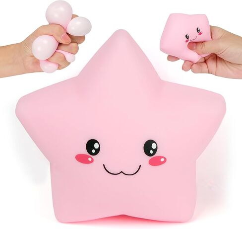 Squishy Star Stress Balls for Adults and Kids, Star Squishy Fidget Toys, Cute Stress Relief Sensory Toys for Autism ADHD Anxiety, Soft Dough Squeeze Ball, Party Favors Birthday for Girls Boys (Yellow) in Saudi Arabia