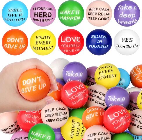 Aneco 80 Pcs 2 Inch Motivational Stress Balls, PU Foam Squeeze Balls with Inspirational Quotes, Colorful Stress Relief Balls for Office, Home, Party Favors & Anxiety Relief in Saudi Arabia