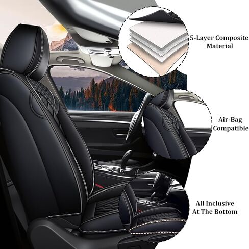 Car Seat Covers Front Seats for Infiniti Q60 2014-2022, Waterproof Nappa Leather Car Seat Cover, Full Coverage Car Seat Covers Sets(2 Seats with Headrests/Black) in Saudi Arabia
