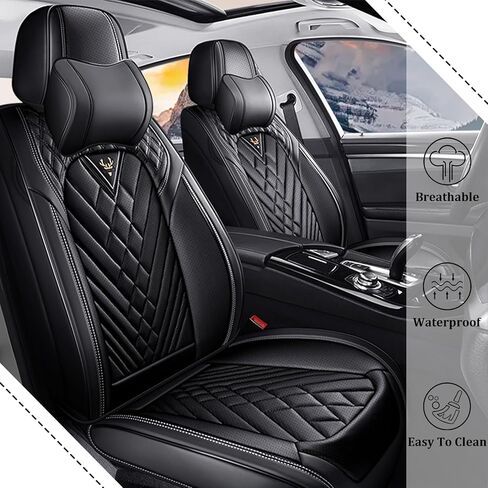 Car Seat Covers Front Seats for Infiniti Q60 2014-2022, Waterproof Nappa Leather Car Seat Cover, Full Coverage Car Seat Covers Sets(2 Seats with Headrests/Black) in Saudi Arabia