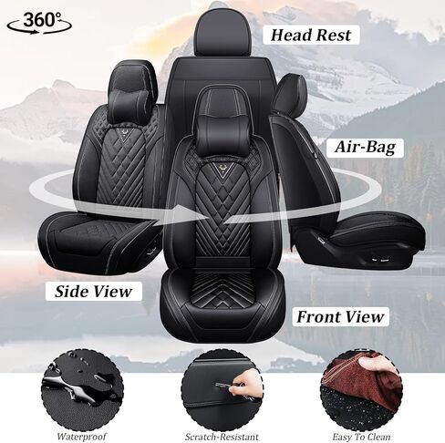Car Seat Covers Front Seats for Infiniti Q60 2014-2022, Waterproof Nappa Leather Car Seat Cover, Full Coverage Car Seat Covers Sets(2 Seats with Headrests/Black) in Saudi Arabia
