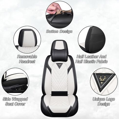 Truck Seat Covers for Ford Bronco 2022-2026, Premium Nappa Leather Waterproof & Anti-Slip, Full Coverage Customized fit Ford Bronco Seat Covers Full Set (5 Seats Luxury,Black-White) in Saudi Arabia