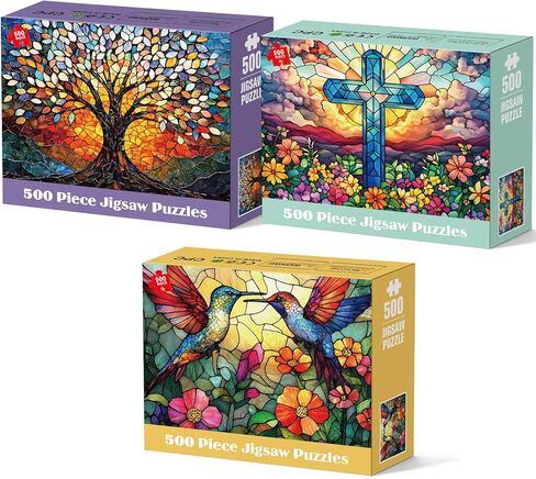 3 Pack Puzzles for Adults 500 Pieces, Canoe Lake and Night View Jigsaw Puzzles 500 Pieces for Teens Seniors, Challenging Cabin Sunset Puzzle for Game Night, for Outdoor Nature Lovers in Saudi Arabia