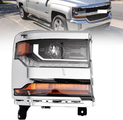 Headlight Assembly Fit for 2016-2018 Chevy Silverado 1500/2019 Silverado 1500 LD,HID/Xenon Headlamp with LED DRL OE Style Chrome Bezel Replacement Right Passenger Side No Bulbs in Saudi Arabia