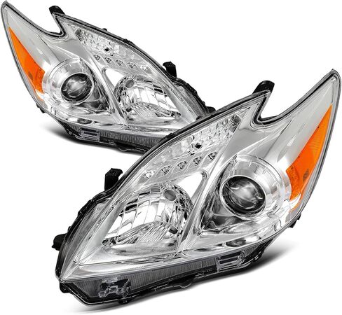 Headlight Assembly fit 2010-2011 for Toyota Prius 1.8L Driver and Passenger Side Chrome Housing Clear Lens Headlamp Replacement TO2518122 TO2519122 8117047212 8113047212 in Saudi Arabia