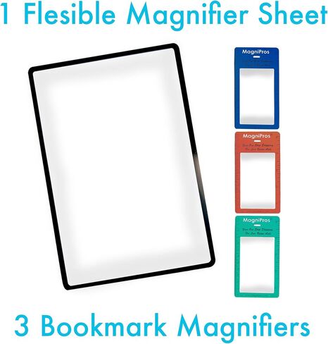 MagniPros (2PACK) Large Full Page 3X Premium Magnifying Sheet Fresnel Lens, Bonus Ruler Magnifiers+2 Bookmark Lenses-Best for Reading Small Prints & Low Vision Seniors in Saudi Arabia