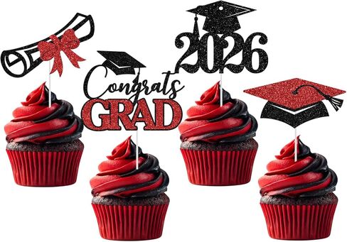 Congrats Grad Cupcake Toppers, 2026 Graduation Cupcake Picks, You Did It, Class of 2026 High School/College/Senior Graduation Party Decorations 20pcs (Black and Red) in Kuwait