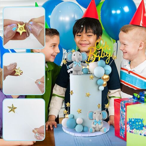 43 PCS Blue Elephant Cake Decoration Cute Baby Elephant Cake Decorations Oh Baby Cake Topper Star Cake Topper Blue Pearl Balls Cake Picks for Baby Shower Boy Elephant Theme Party Supplies in Saudi Arabia