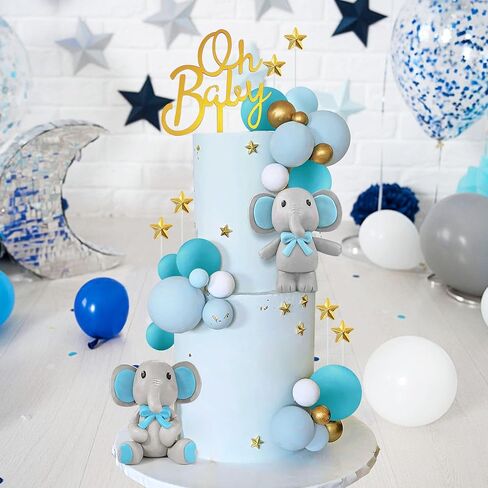 43 PCS Blue Elephant Cake Decoration Cute Baby Elephant Cake Decorations Oh Baby Cake Topper Star Cake Topper Blue Pearl Balls Cake Picks for Baby Shower Boy Elephant Theme Party Supplies in Saudi Arabia