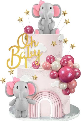 43 PCS Blue Elephant Cake Decoration Cute Baby Elephant Cake Decorations Oh Baby Cake Topper Star Cake Topper Blue Pearl Balls Cake Picks for Baby Shower Boy Elephant Theme Party Supplies in Saudi Arabia