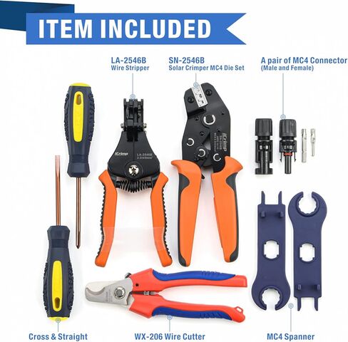 iCrimp MC4 Solar Crimping Tool Kit, 14-10 AWG / 2.5-6mm² PV Cable Crimper with Wire Stripper, Cutter, Spanners and Connectors in Kuwait