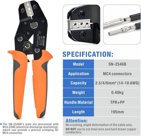 iCrimp MC4 Solar Crimping Tool Kit, 14-10 AWG / 2.5-6mm² PV Cable Crimper with Wire Stripper, Cutter, Spanners and Connectors in Kuwait