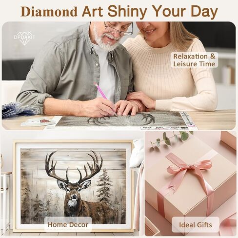 DPDAKIT Deer Diamond Art Kits for Adults, Forest Diamond Painting Kits for Beginner, 5D DIY Round Full Gem Art Crafts for Home Wall Decor Gift, 16x12inch in Saudi Arabia