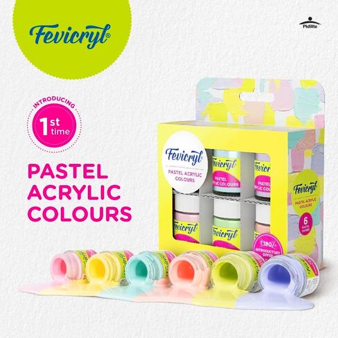 Fevicryl Multi Surface Pastel Acrylic Colours Kit 6 Shades X 15Ml | Ideal For Wood, Glass, Canvas, Metal, Plastic, Mould It | For Hobbyists, Artists, Diy Art And Craft in Saudi Arabia