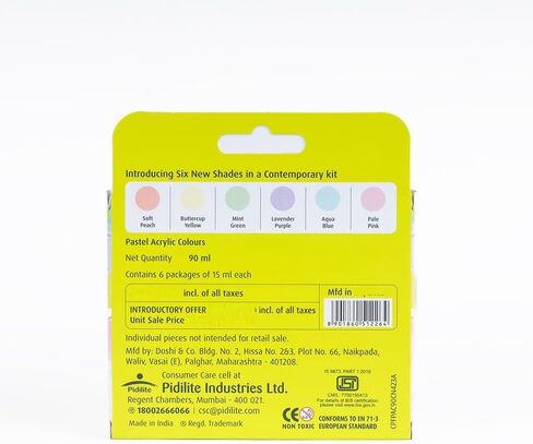Fevicryl Multi Surface Pastel Acrylic Colours Kit 6 Shades X 15Ml | Ideal For Wood, Glass, Canvas, Metal, Plastic, Mould It | For Hobbyists, Artists, Diy Art And Craft in Saudi Arabia