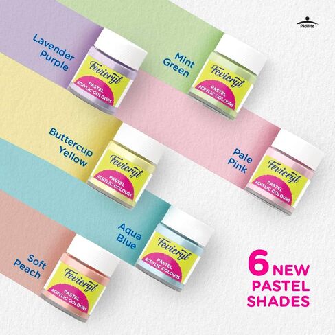 Fevicryl Multi Surface Pastel Acrylic Colours Kit 6 Shades X 15Ml | Ideal For Wood, Glass, Canvas, Metal, Plastic, Mould It | For Hobbyists, Artists, Diy Art And Craft in Saudi Arabia