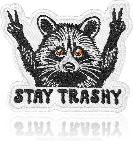 رقعة Stay Trashy Patch Funny Meme Raccoon المطرزة لحقيبة الظهر، والقبعة، والسترات، والكي على الخياطة، والزي الموحد DIY المطرز PVC، وإكسسوارات الهدايا له مقاس 3 بوصات in Saudi Arabia