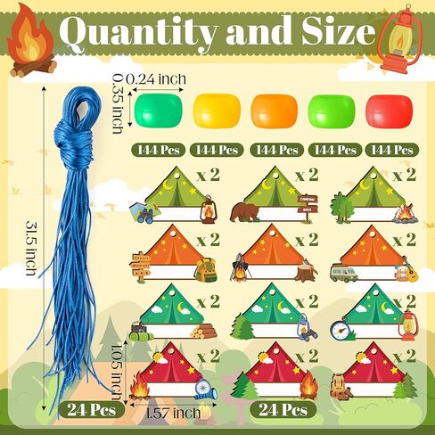 TICIAGA Camping Beaded Necklace Craft - 24 Pack Summer Camping Jewelry Making Set with Colorful Beads and Wooden Tent Name Tags Nature Explorer Vbs Classroom Activities & Outdoor Adventure Party Favor in Saudi Arabia