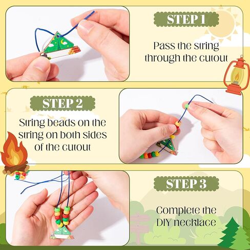 TICIAGA Camping Beaded Necklace Craft - 24 Pack Summer Camping Jewelry Making Set with Colorful Beads and Wooden Tent Name Tags Nature Explorer Vbs Classroom Activities & Outdoor Adventure Party Favor in Saudi Arabia